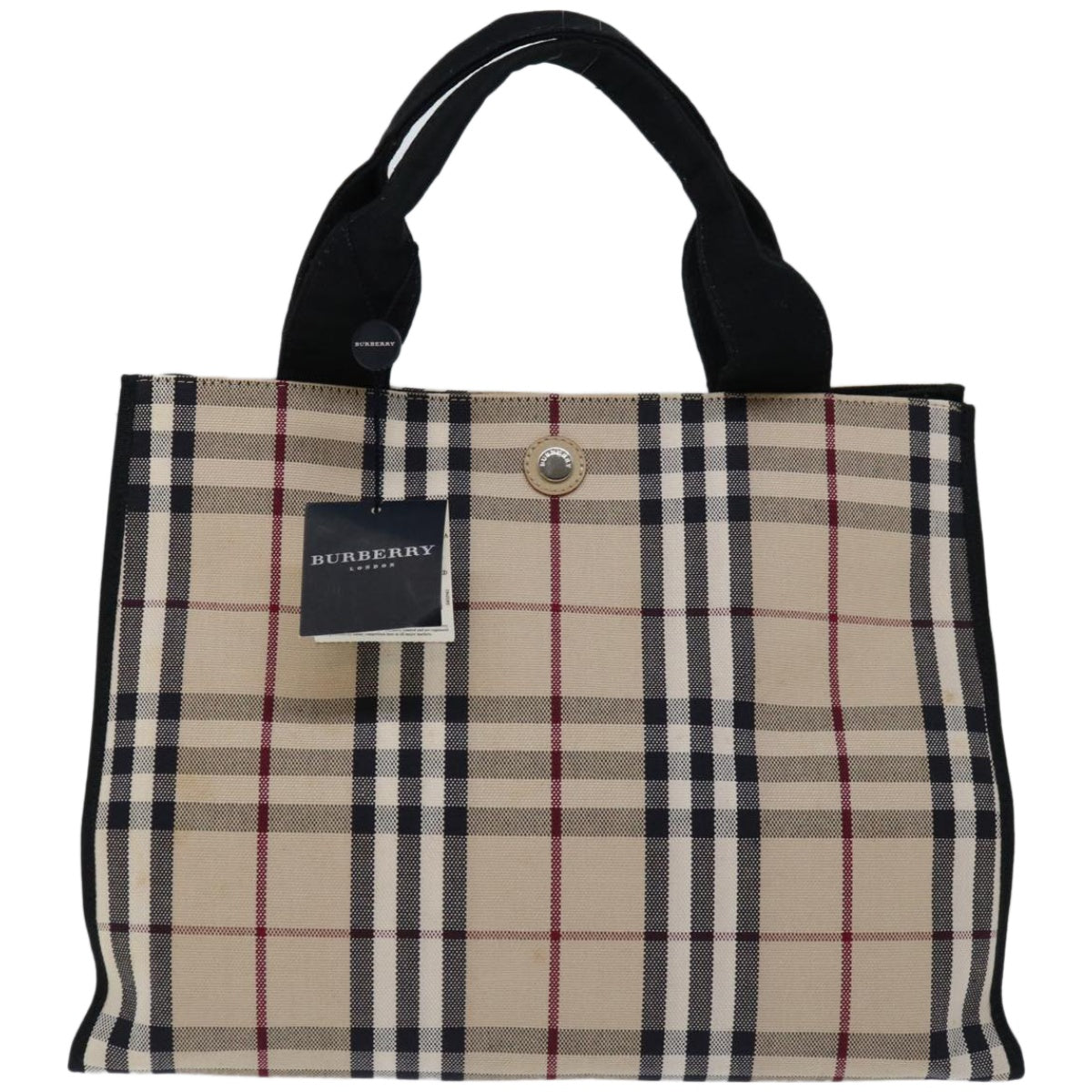 BURBERRY Nova Check Hand Bag Canvas Beige Black Auth 67116