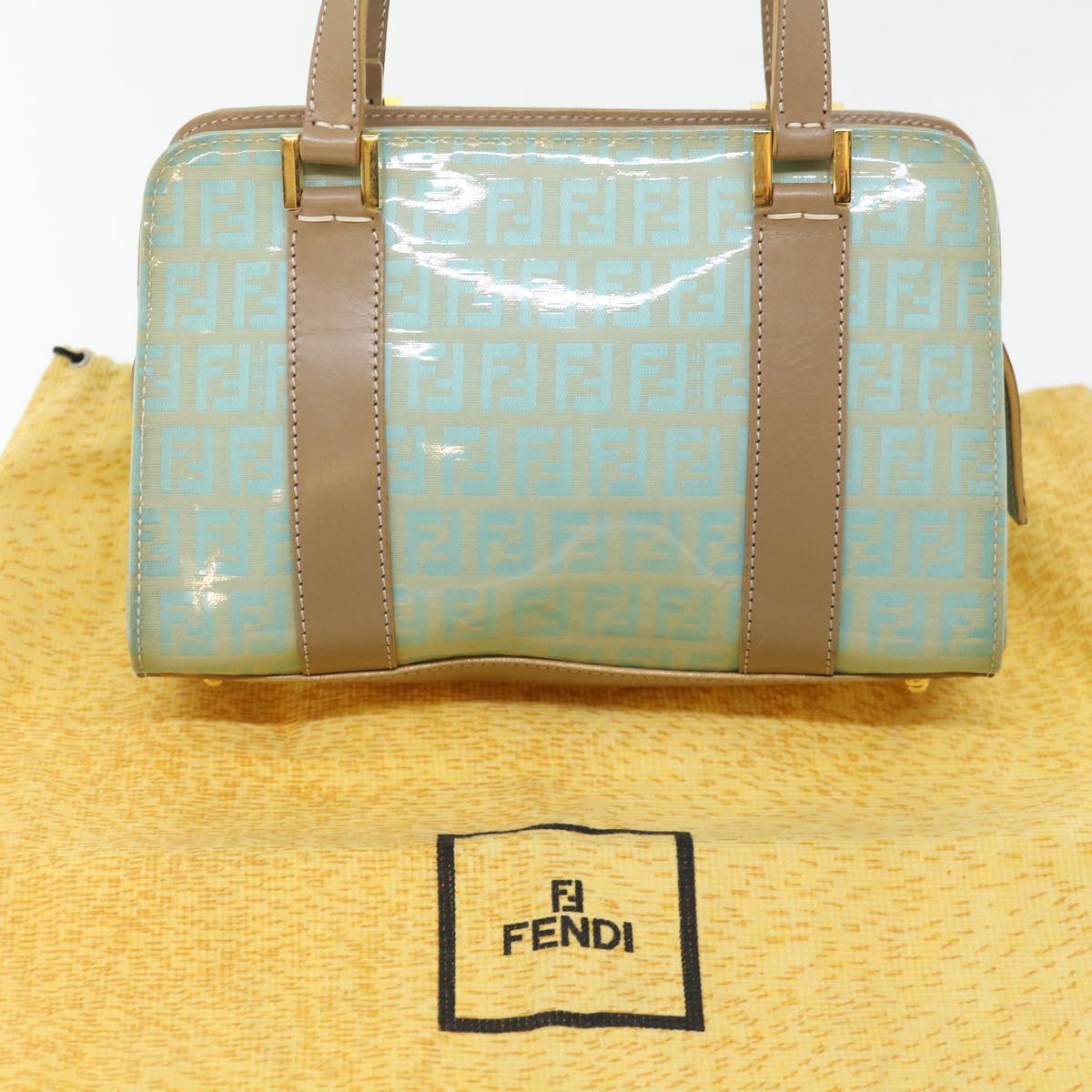 FENDI Zucchino Canvas Hand Bag Enamel Light Blue Auth 67120
