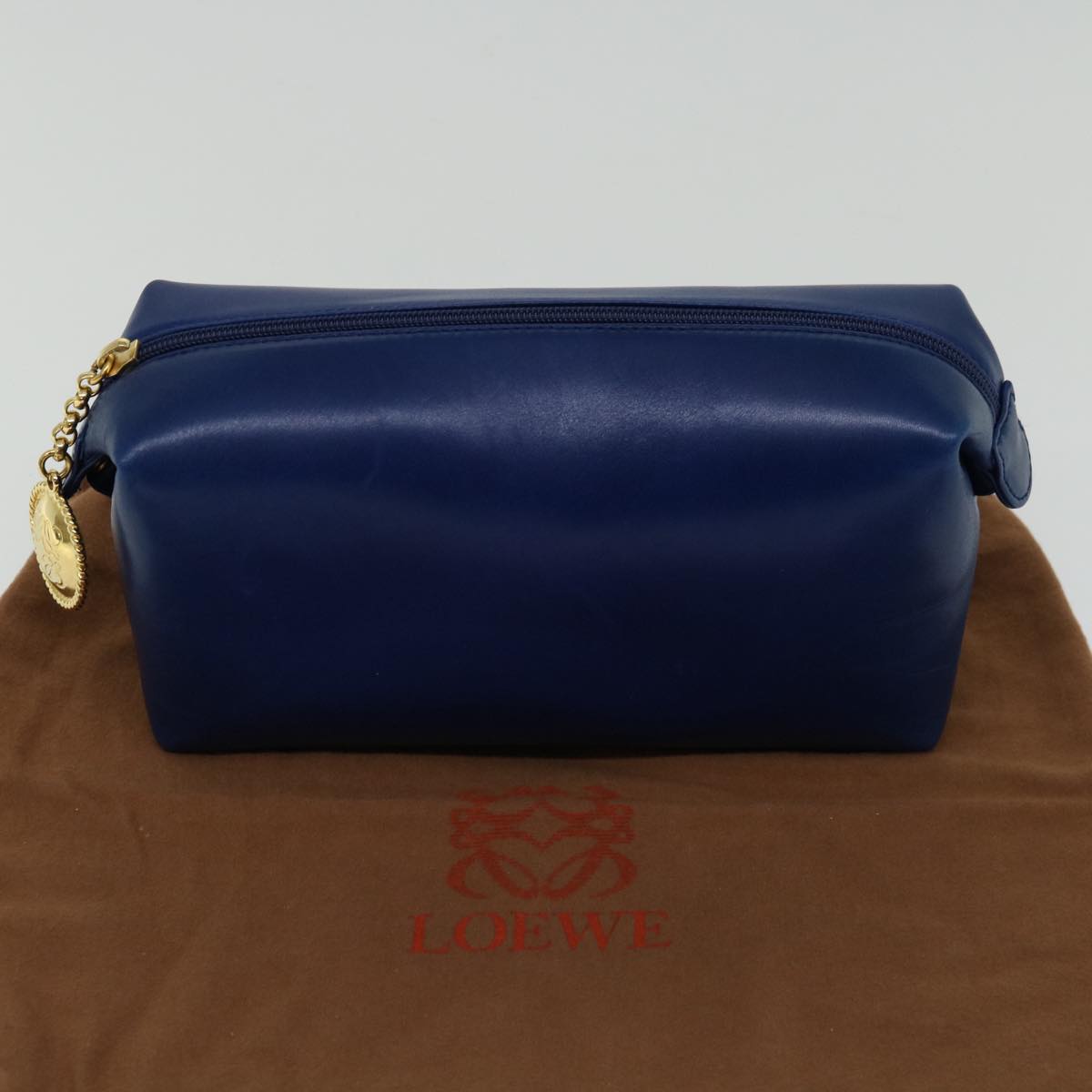 LOEWE Pouch Leather Blue Auth 67125