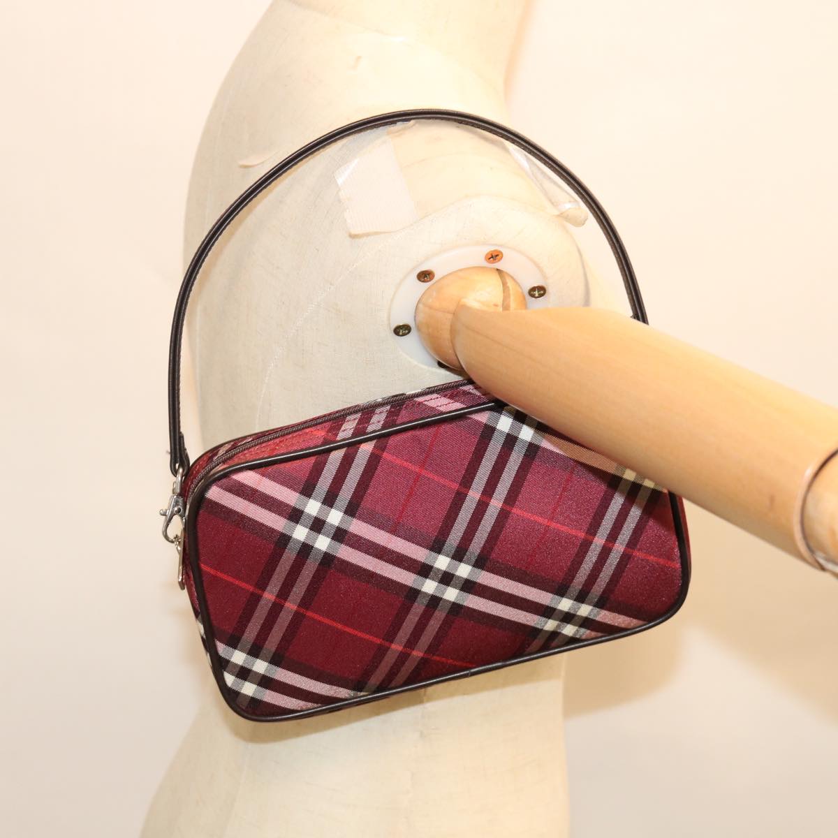 BURBERRY Nova Check Accessory Pouch Canvas Red Auth 67126