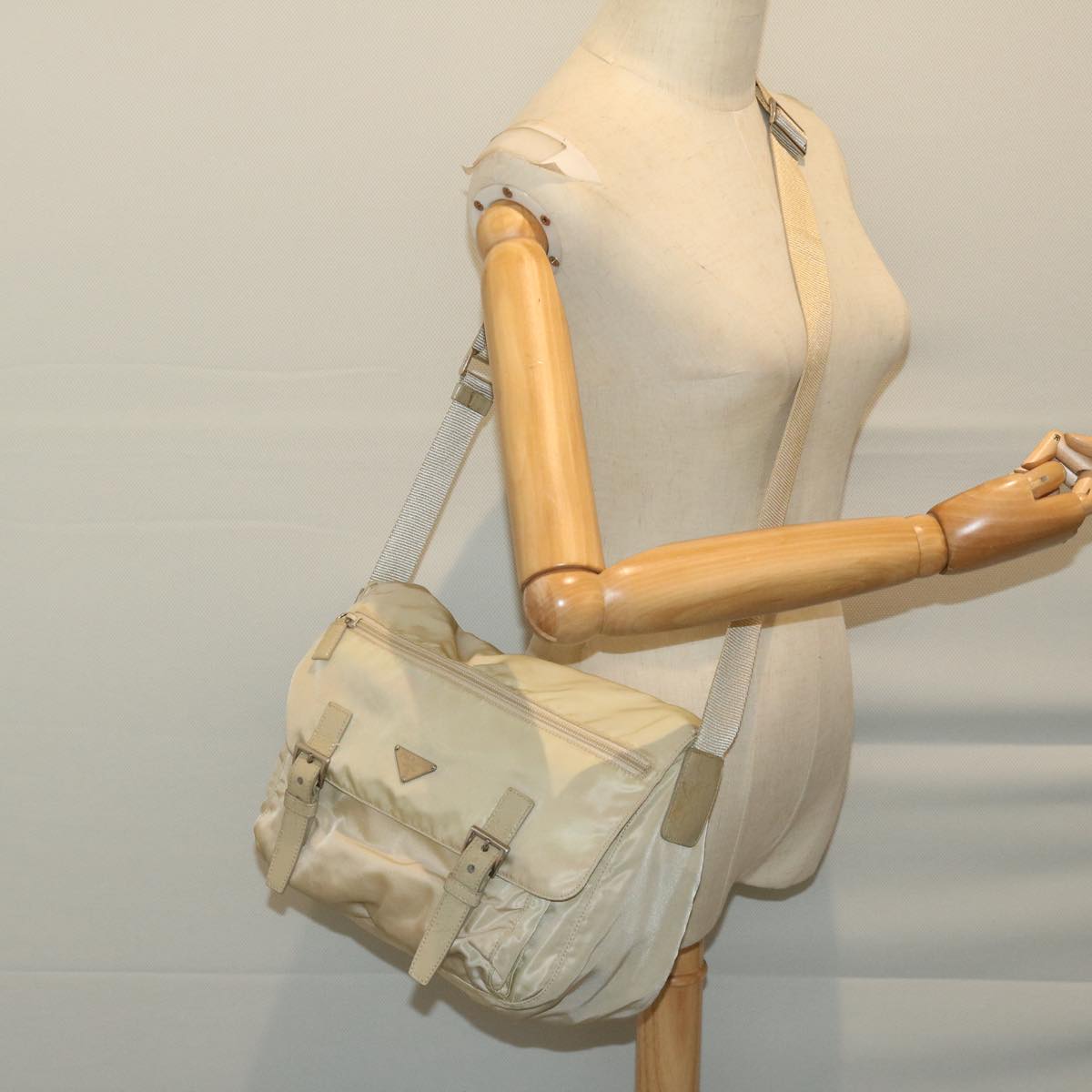 PRADA Shoulder Bag Nylon Cream Auth 67149