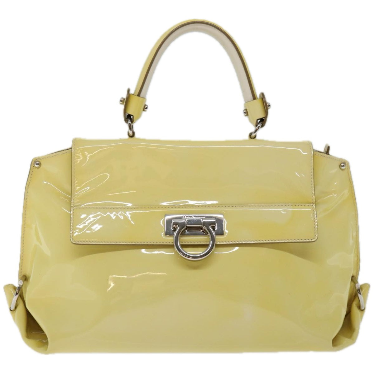 Salvatore Ferragamo Sofia Gancini Hand Bag Patent leather 2way Yellow Auth 67154