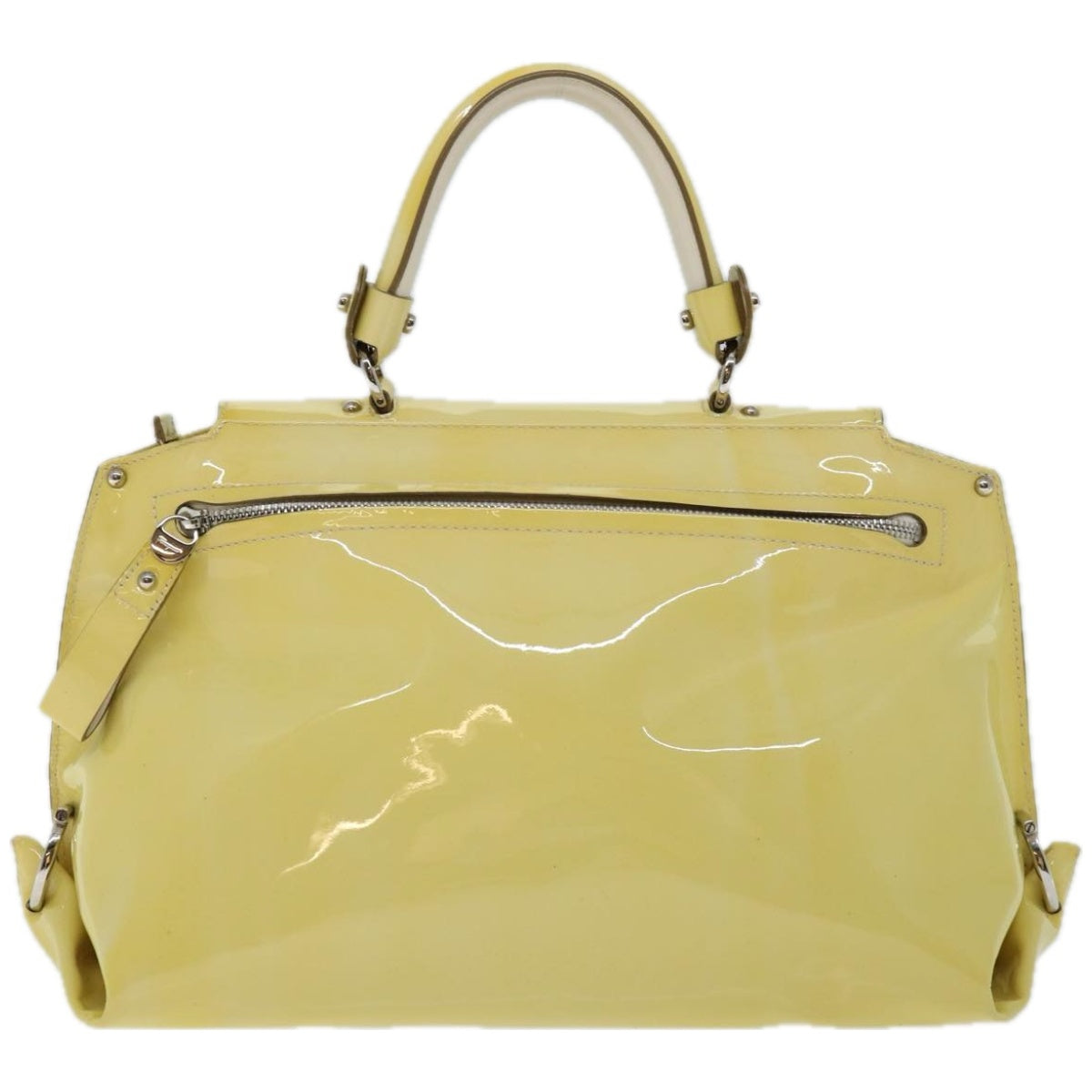 Salvatore Ferragamo Sofia Gancini Hand Bag Patent leather 2way Yellow Auth 67154 - 0