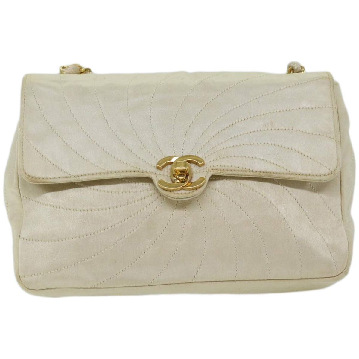 CHANEL Chain Shoulder Bag Silk Cream CC Auth 67175A - 0