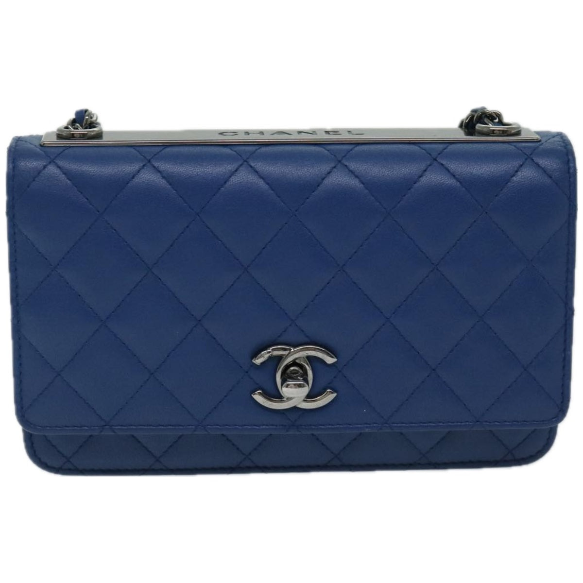 CHANEL Matelasse Chain Shoulder Bag Leather Blue CC Auth 67176A