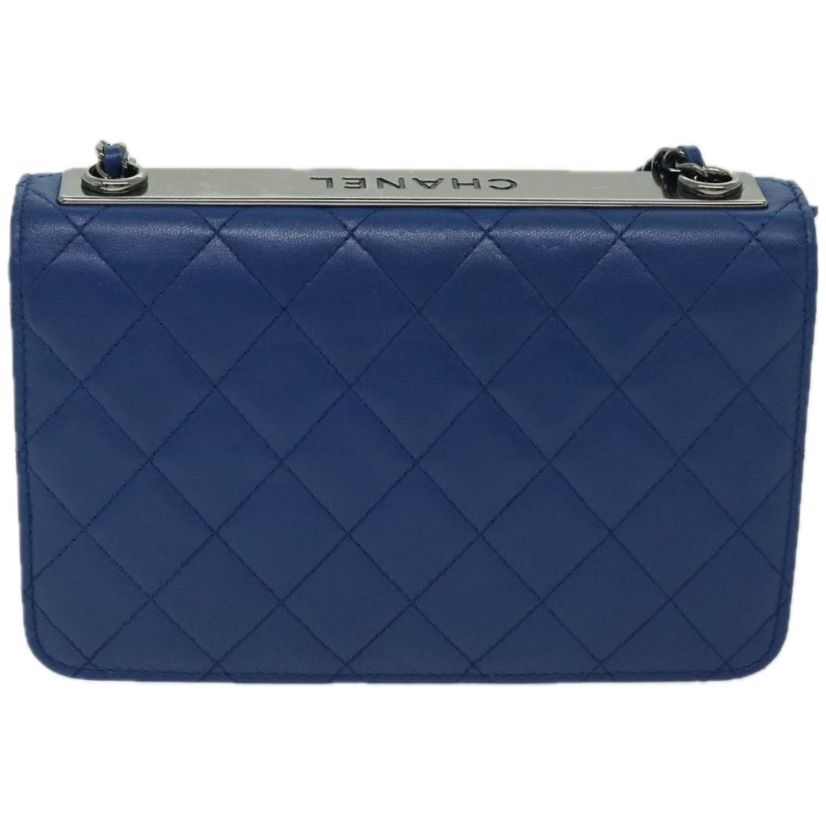 CHANEL Matelasse Chain Shoulder Bag Leather Blue CC Auth 67176A - 0