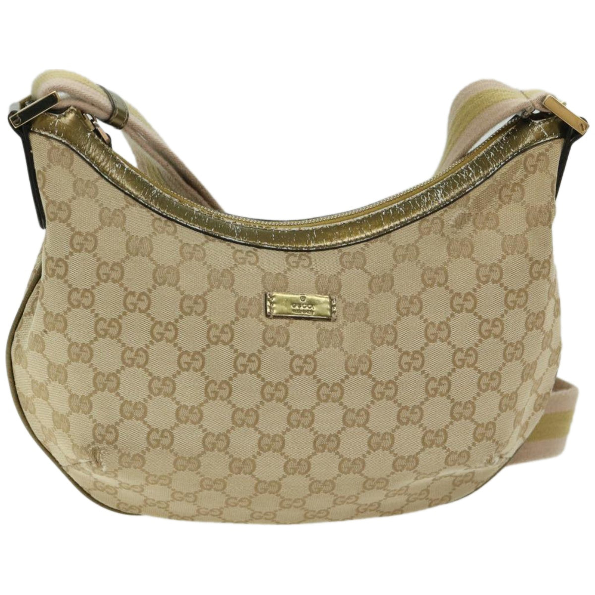 GUCCI GG Canvas Sherry Line Shoulder Bag Gold Beige pink 181092 Auth 67223