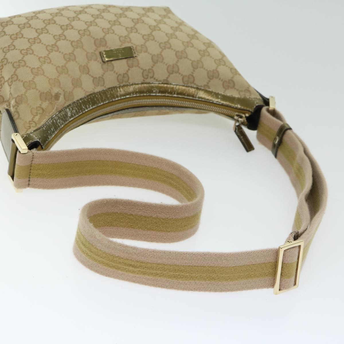 GUCCI GG Canvas Sherry Line Shoulder Bag Gold Beige pink 181092 Auth 67223