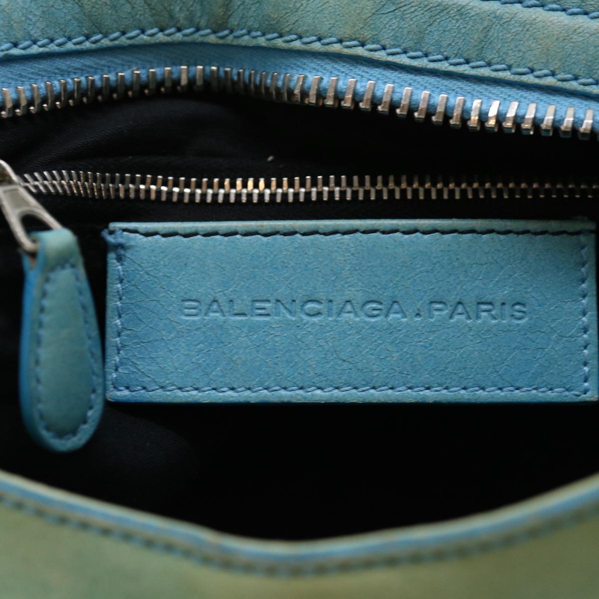 BALENCIAGA The Giant City Hand Bag Leather 2way Light Blue 173084 Auth 67228