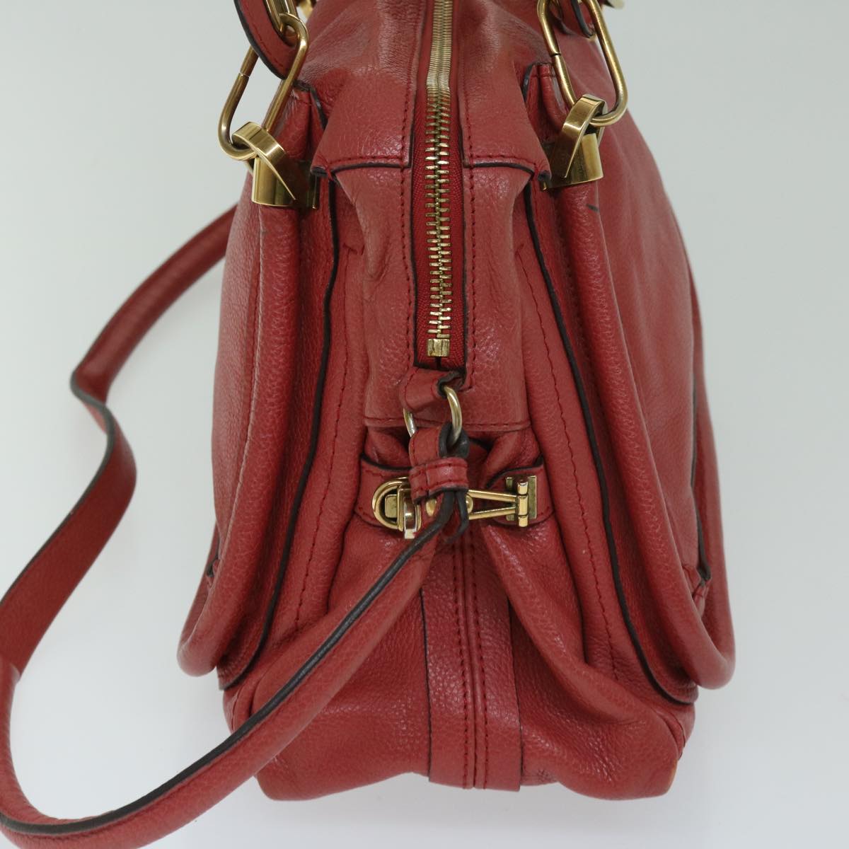 Chloe Paraty Hand Bag Leather Red Auth 67266