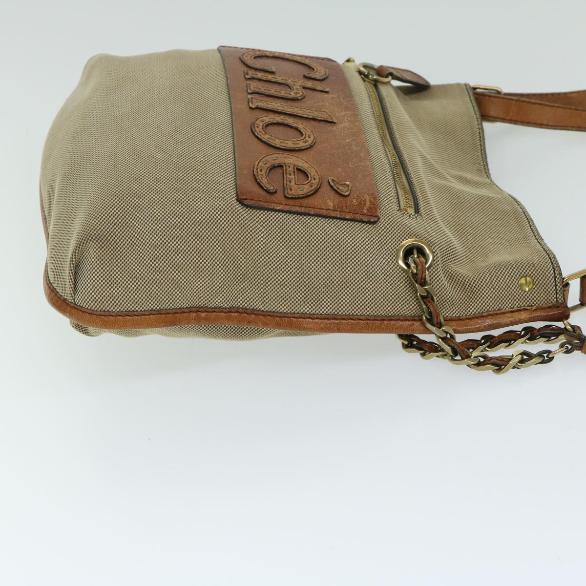 Chloe Harley Shoulder Bag Canvas Leather Beige Brown Auth 67268