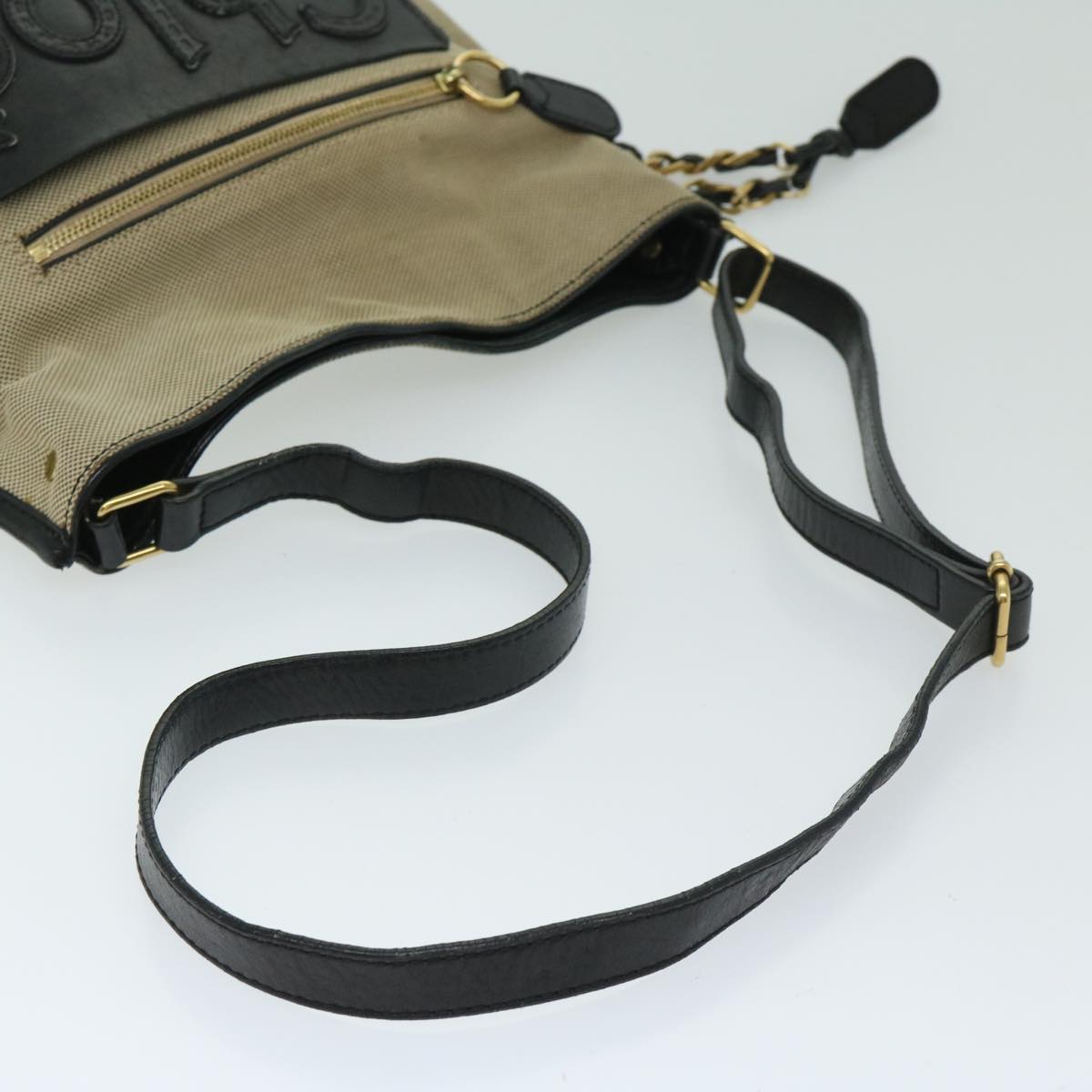 Chloe Harley Shoulder Bag Canvas Leather Beige Black Auth 67269