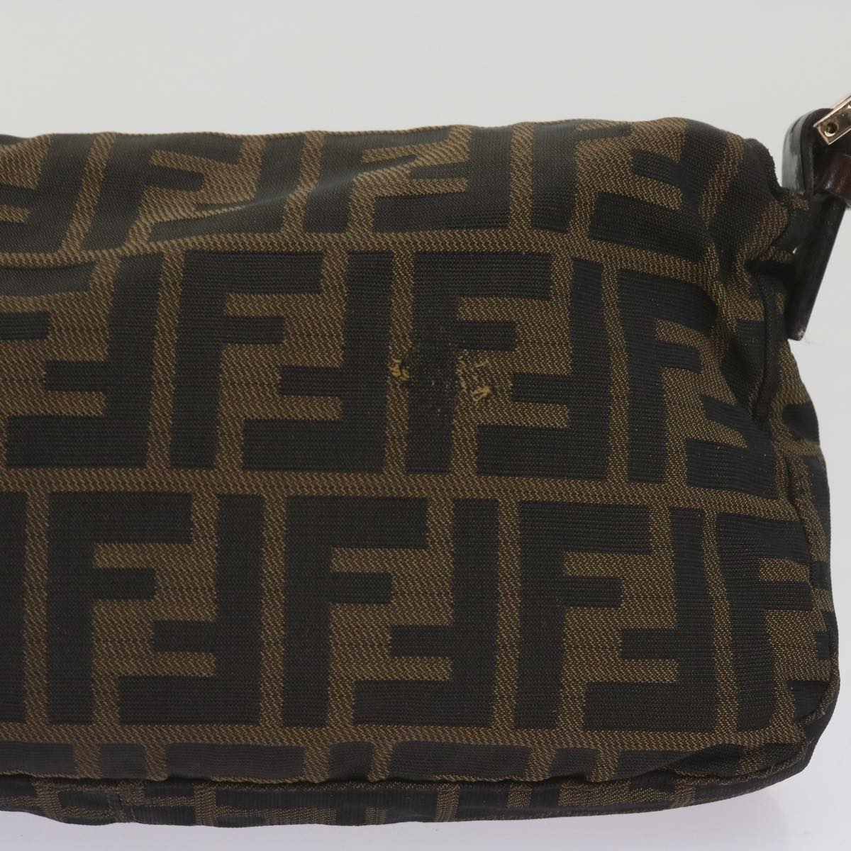 FENDI Zucchino Canvas Mamma Baguette Shoulder Bag Brown Black Auth 67285