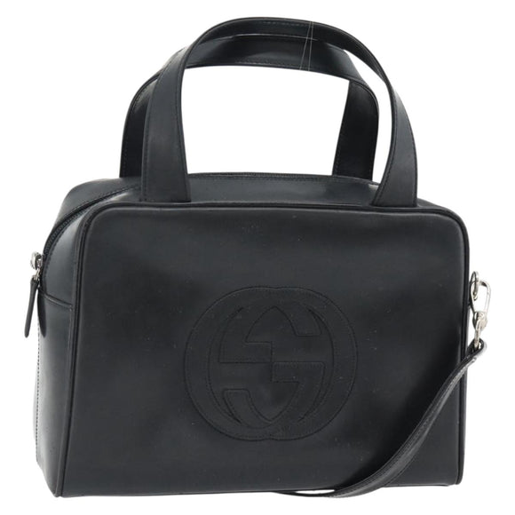 GUCCI Hand Bag Patent leather 2way Black Silver Auth 67289