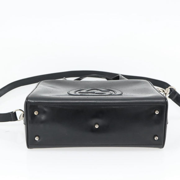 GUCCI Hand Bag Patent leather 2way Black Silver Auth 67289