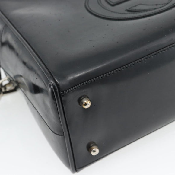 GUCCI Hand Bag Patent leather 2way Black Silver Auth 67289