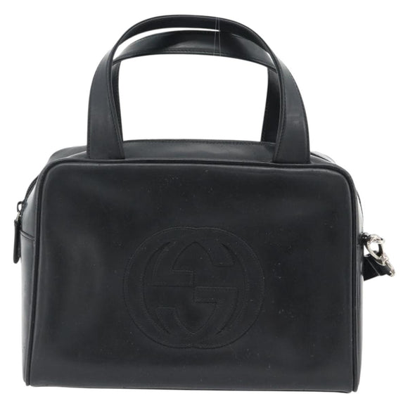 GUCCI Hand Bag Patent leather 2way Black Silver Auth 67289