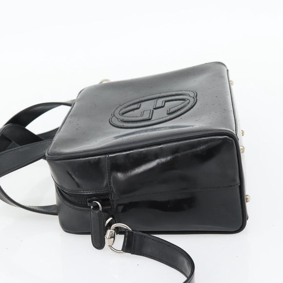 GUCCI Hand Bag Patent leather 2way Black Silver Auth 67289