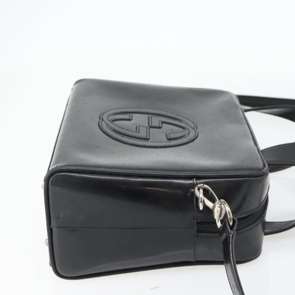 GUCCI Hand Bag Patent leather 2way Black Silver Auth 67289