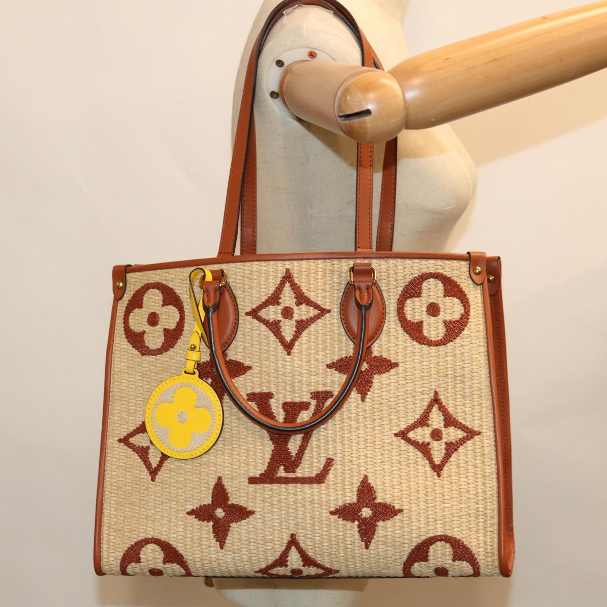 LOUIS VUITTON Monogram Raffia On The Go MM Bag 2way Beige M57707 LV Auth 67307S