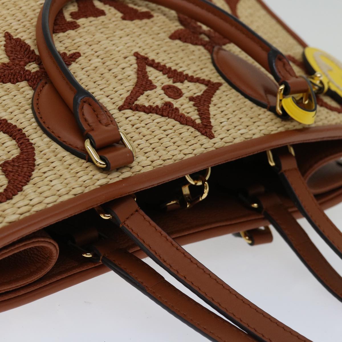 LOUIS VUITTON Monogram Raffia On The Go MM Bag 2way Beige M57707 LV Auth 67307S