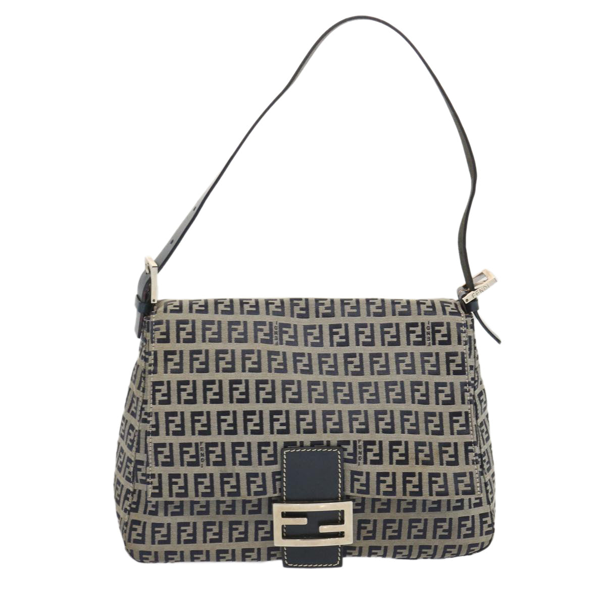 FENDI Zucchino Canvas Mamma Baguette Shoulder Bag Navy Auth 67319