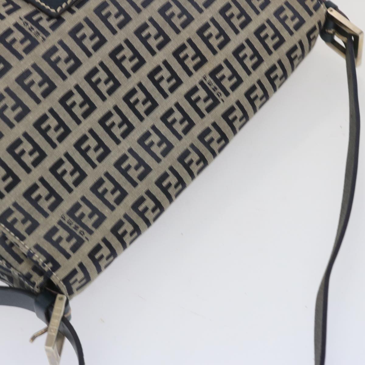 FENDI Zucchino Canvas Mamma Baguette Shoulder Bag Navy Auth 67319