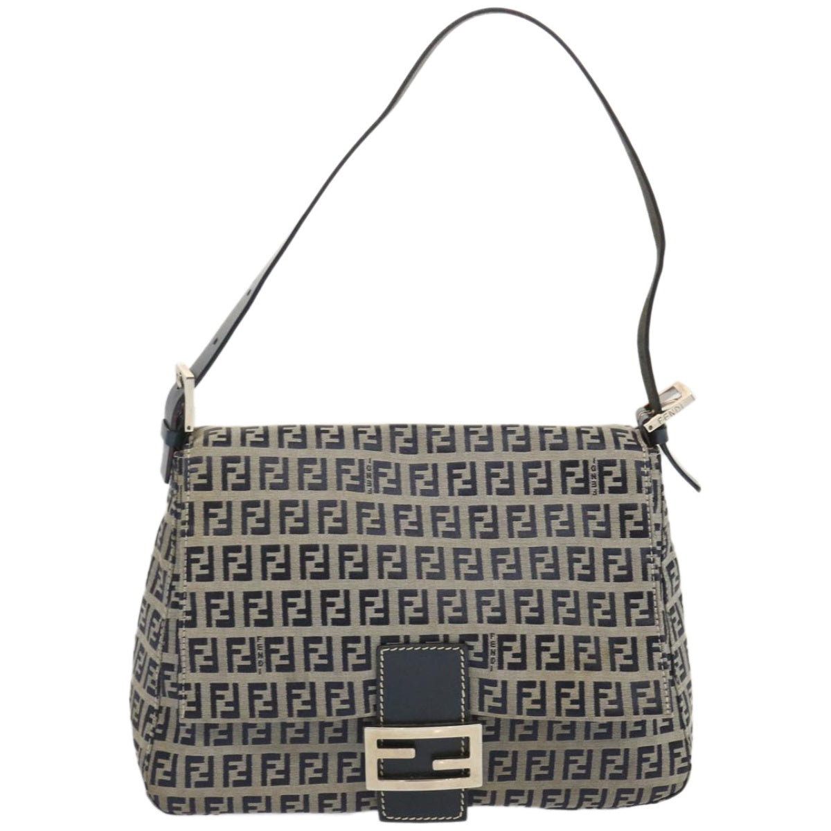 FENDI Zucchino Canvas Mamma Baguette Shoulder Bag Navy Auth 67319