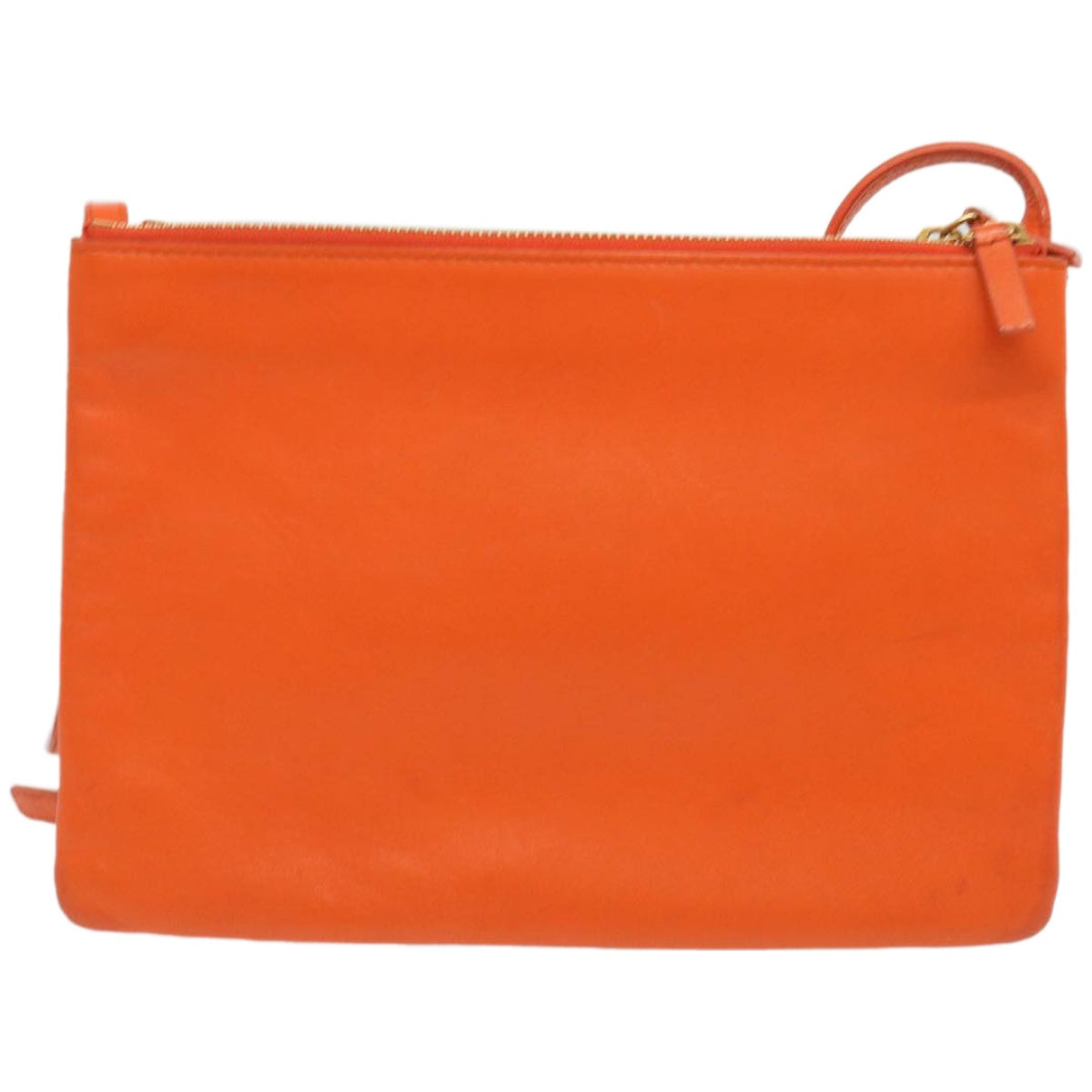 CELINE Trio Small Shoulder Bag Leather Orange Auth 67320