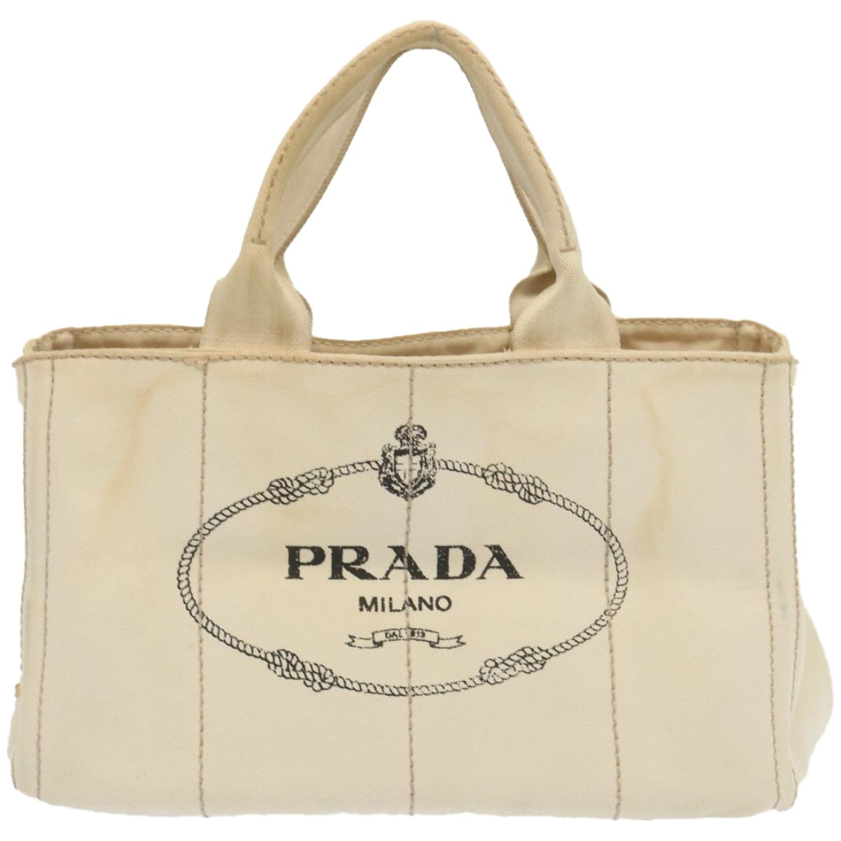 PRADA Canapa MM Hand Bag Canvas 2way Cream Auth 67331