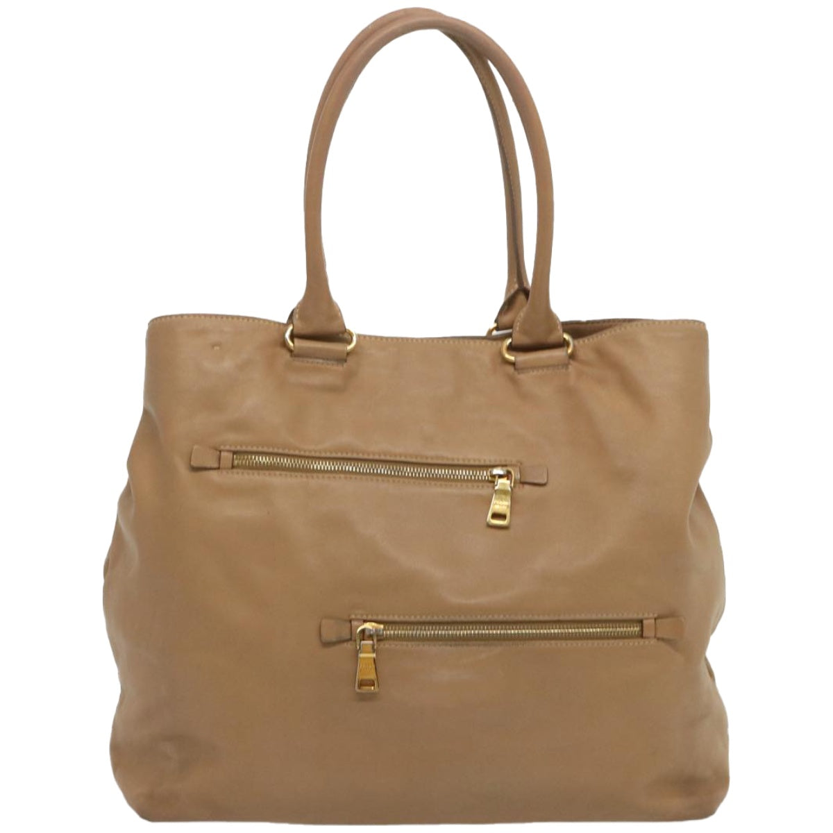 PRADA Tote Bag Leather 2way Beige Auth 67339 - 0