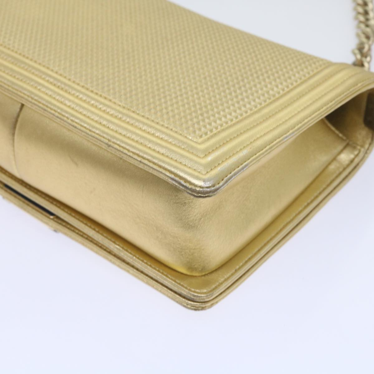 CHANEL Boy Chanel Chain Shoulder Bag Leather Gold CC Auth 67371A