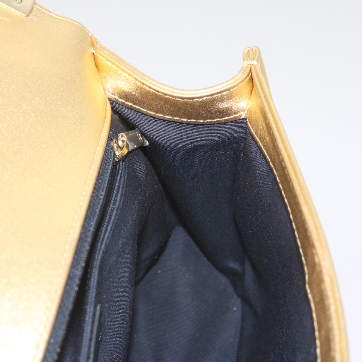 CHANEL Boy Chanel Chain Shoulder Bag Leather Gold CC Auth 67371A