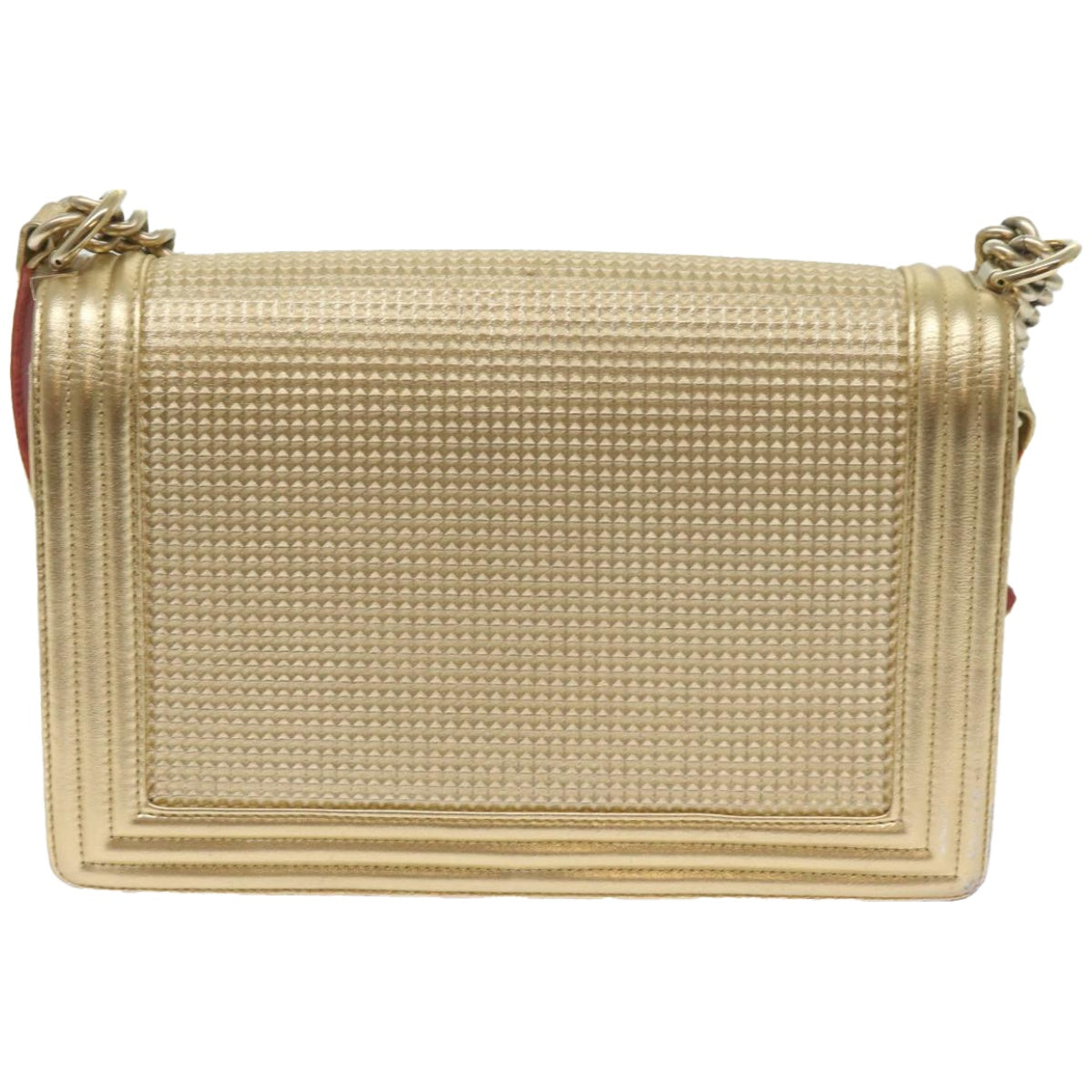CHANEL Boy Chanel Chain Shoulder Bag Leather Gold CC Auth 67371A - 0