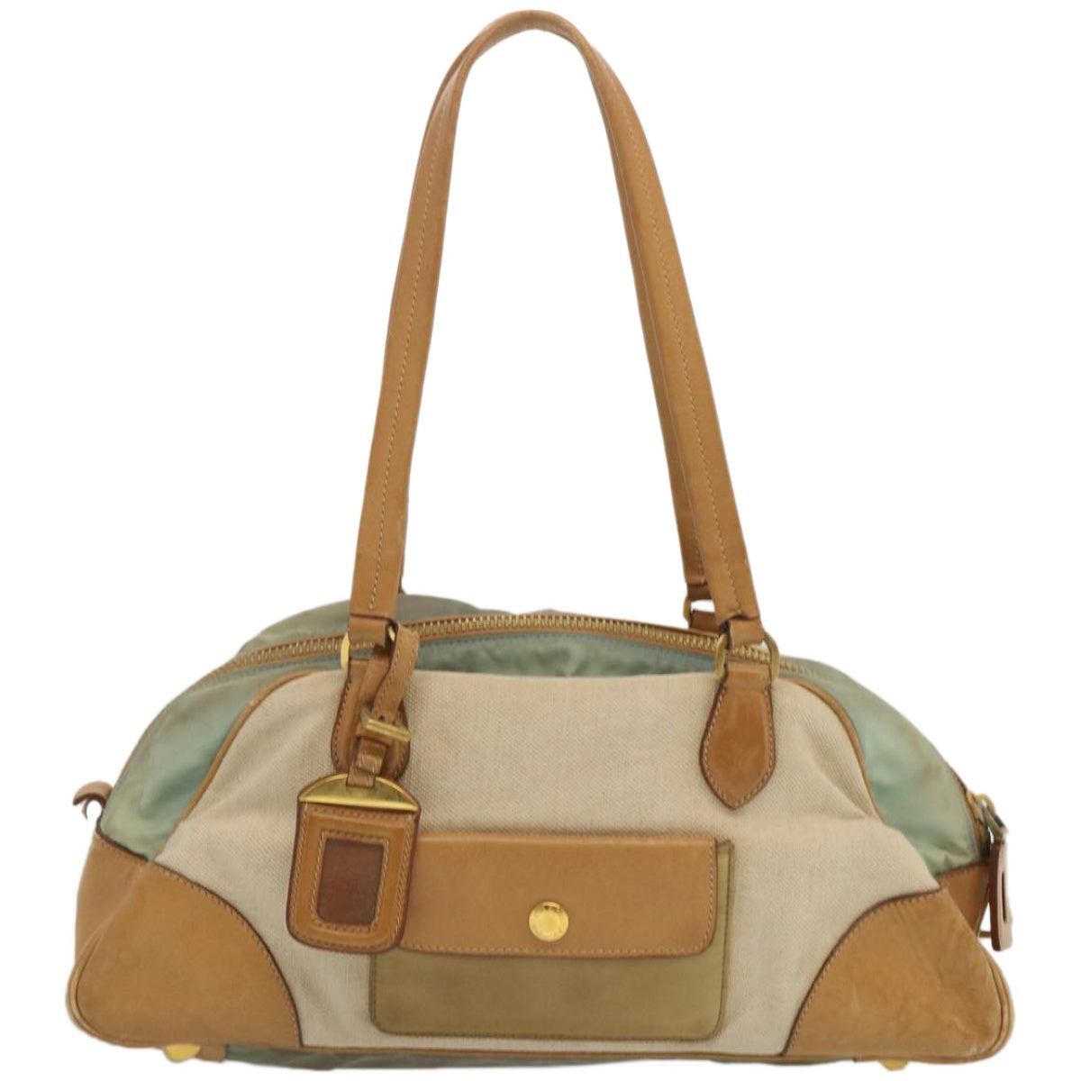 PRADA Hand Bag Canvas Beige Auth 67412 - 0