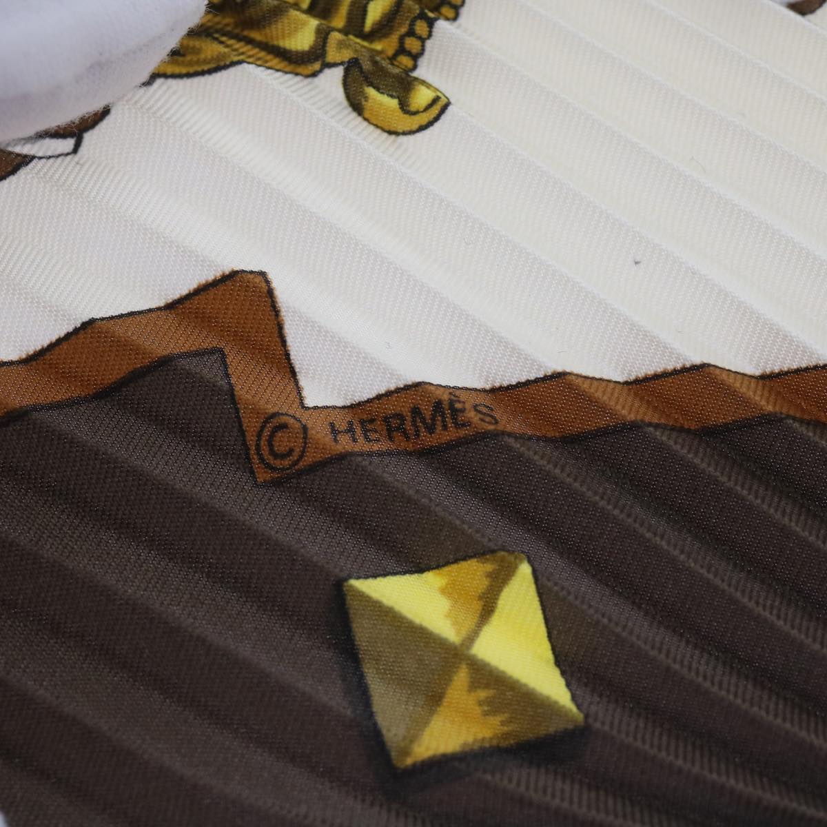 HERMES Carre Pleated LES CLES Scarf Silk Brown Auth 67424