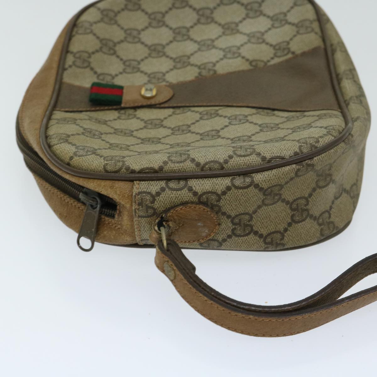 GUCCI GG Supreme Web Sherry Line Clutch Bag Beige Red Green 89 01 034 Auth 67426