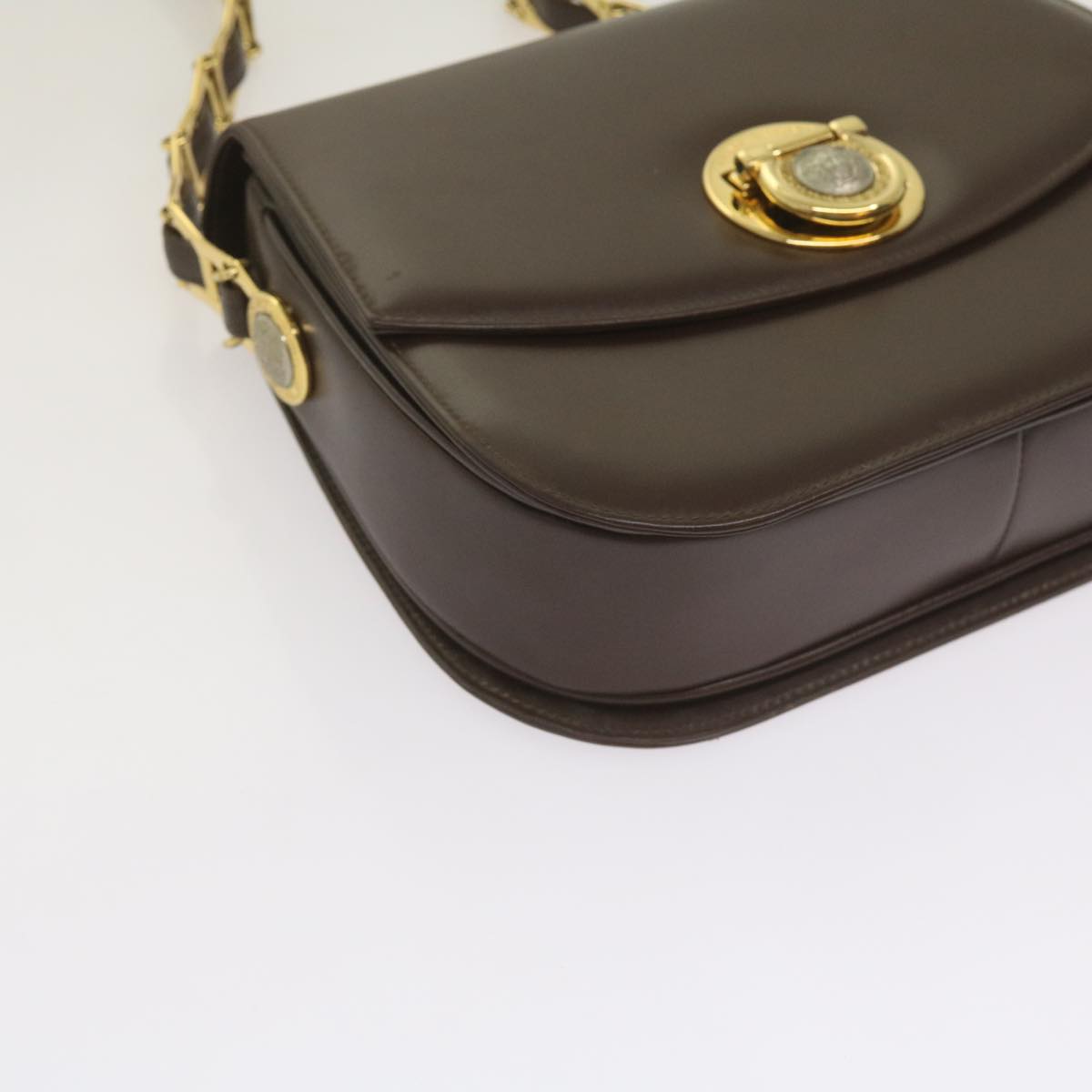 Gianni Versace Shoulder Bag Leather Dark Brown Auth 67428