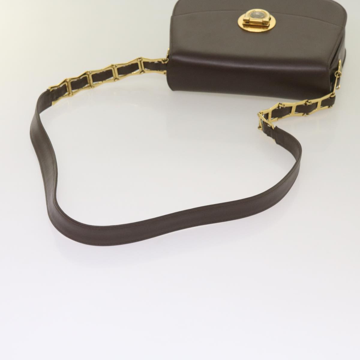 Gianni Versace Shoulder Bag Leather Dark Brown Auth 67428