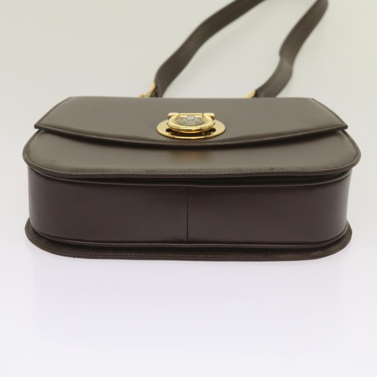 Gianni Versace Shoulder Bag Leather Dark Brown Auth 67428