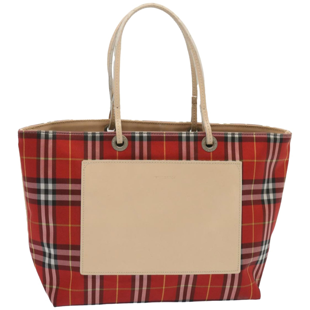 BURBERRY Nova Check Hand Bag Nylon Red Auth 67441