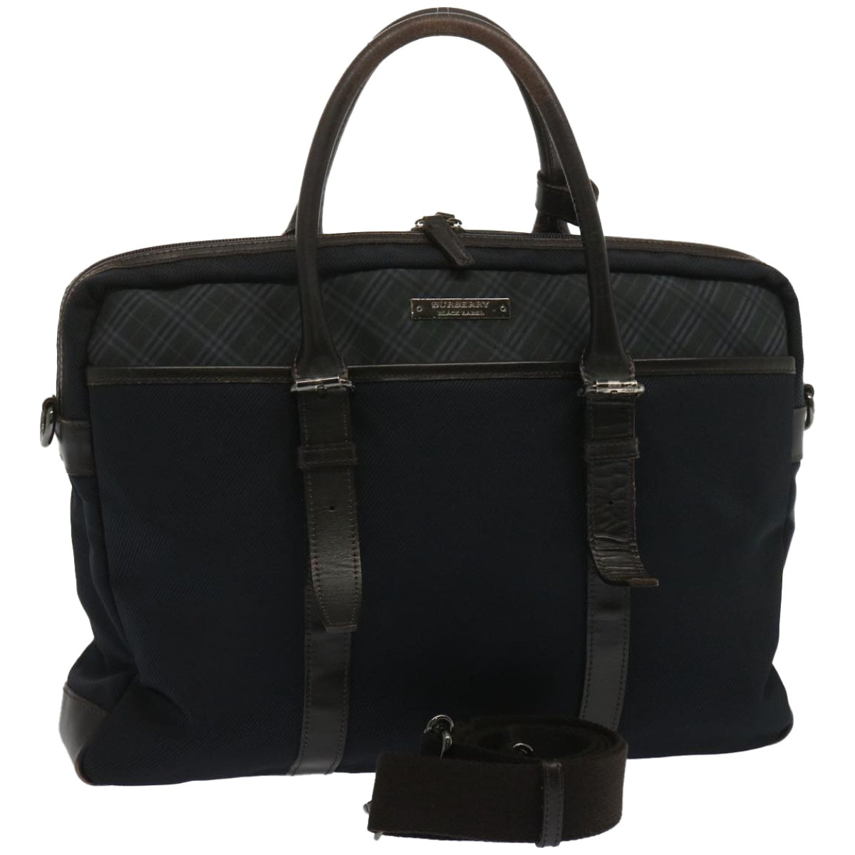 BURBERRY Nova Check Black Label Business Bag Canvas 2way Navy Auth 67442