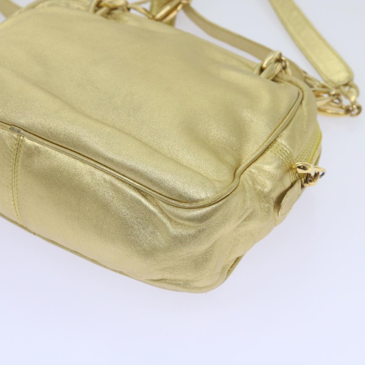 LOEWE Chain Shoulder Bag Leather Gold Tone Auth 67443