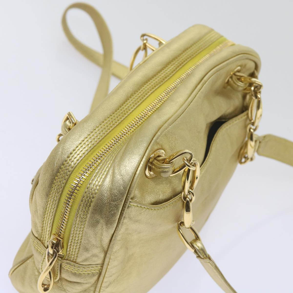 LOEWE Chain Shoulder Bag Leather Gold Tone Auth 67443