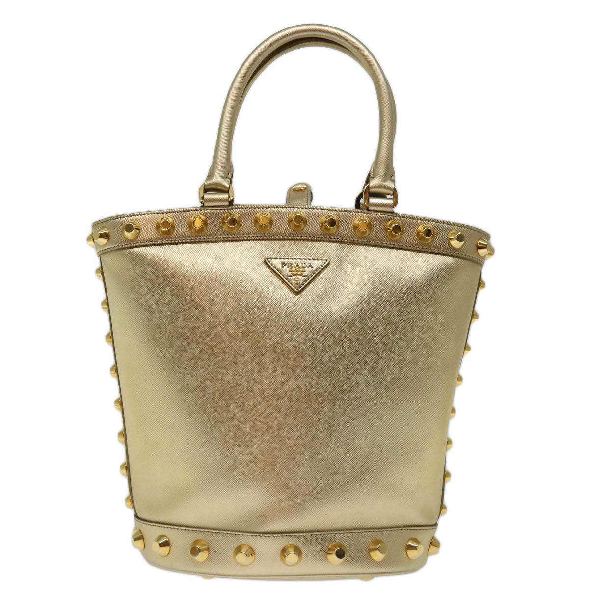 PRADA Hand Bag Safiano leather 2way Gold Auth 67465A