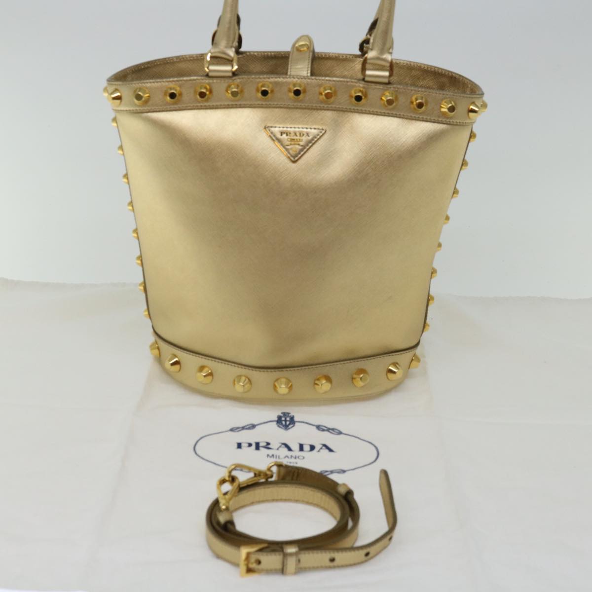 PRADA Hand Bag Safiano leather 2way Gold Auth 67465A