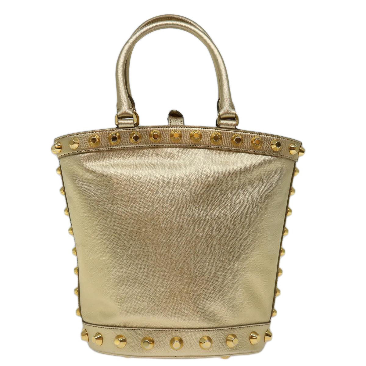 PRADA Hand Bag Safiano leather 2way Gold Auth 67465A - 0