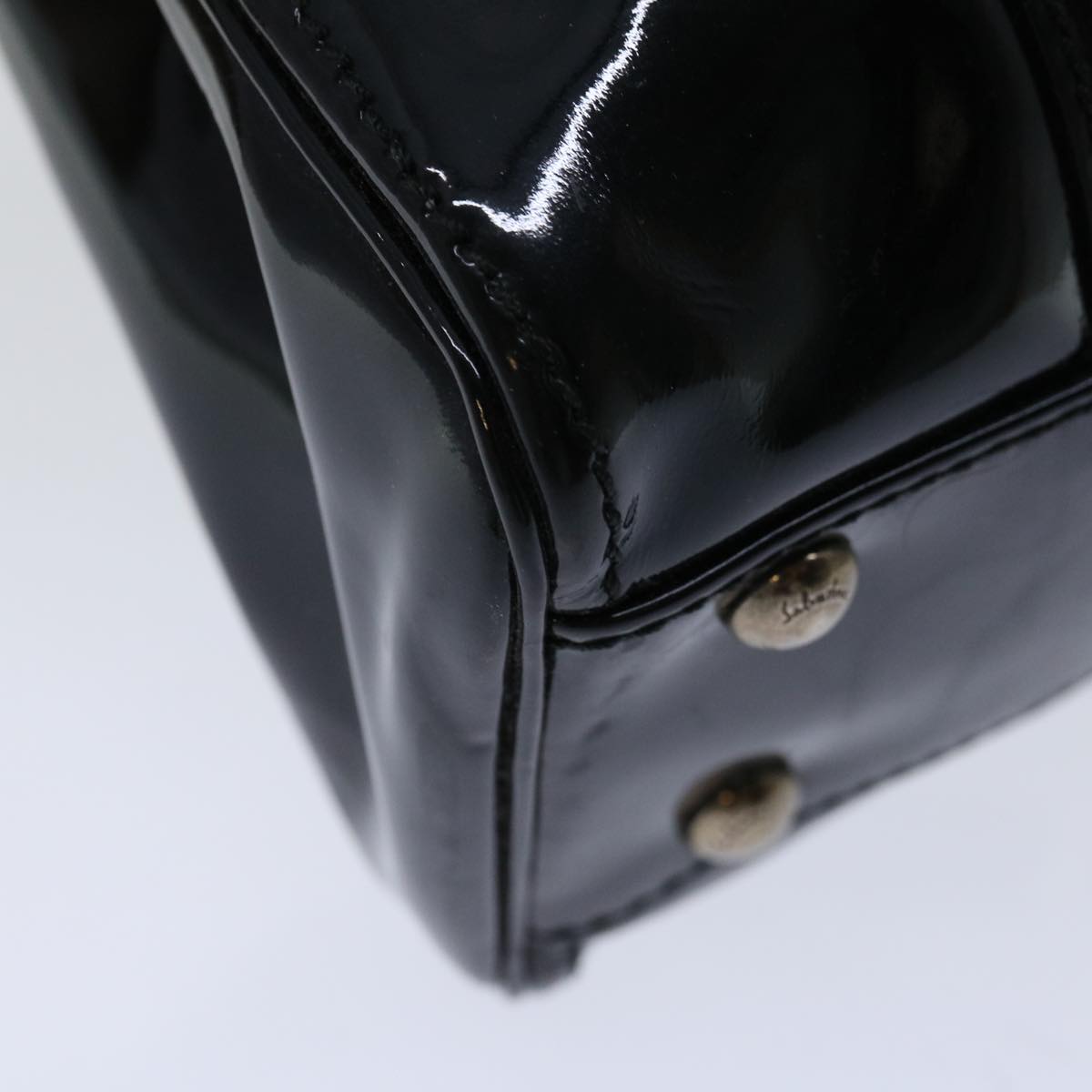 Salvatore Ferragamo Shoulder Bag Enamel Black Auth 67534