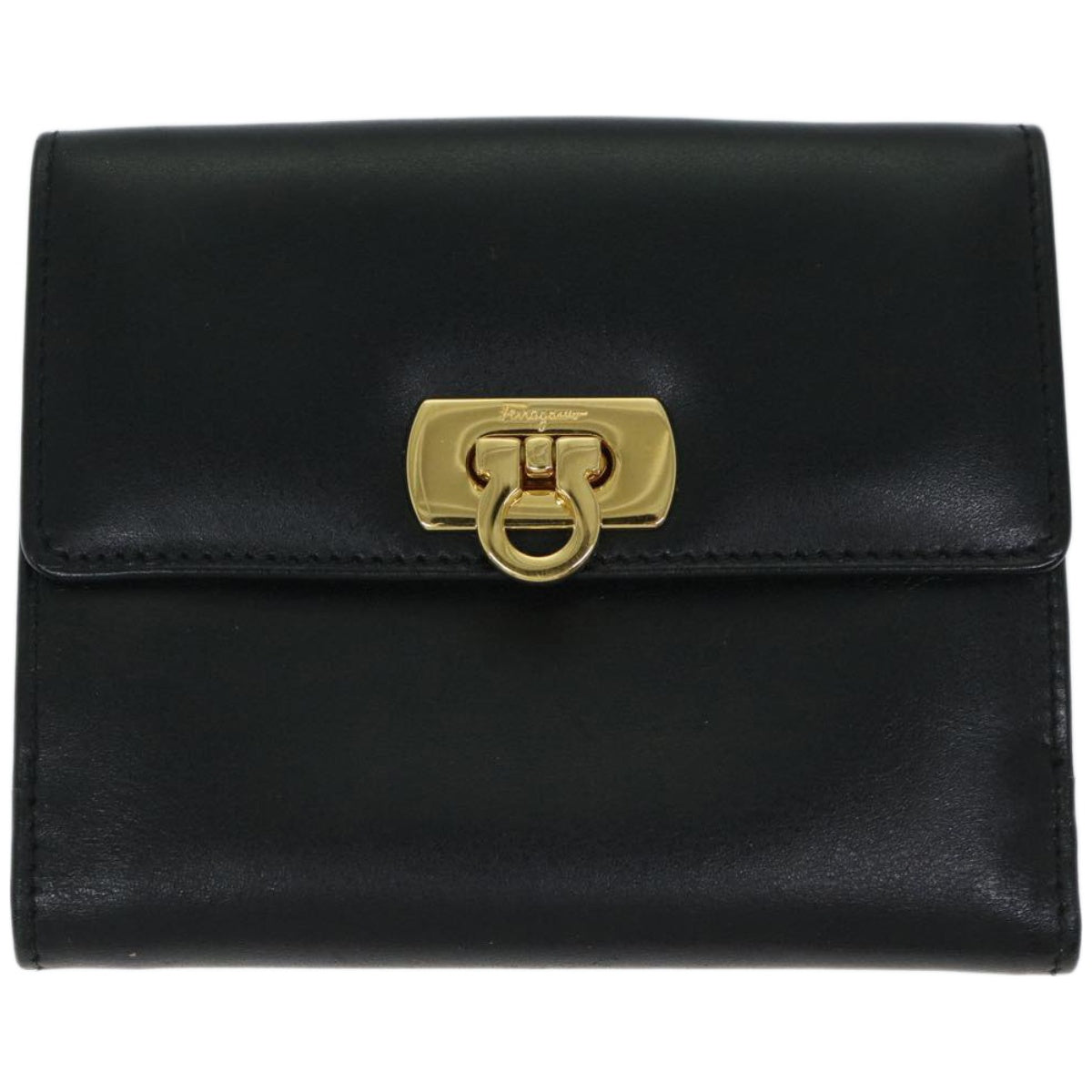 Salvatore Ferragamo Gancini Wallet Leather Black Auth 67544 - 0