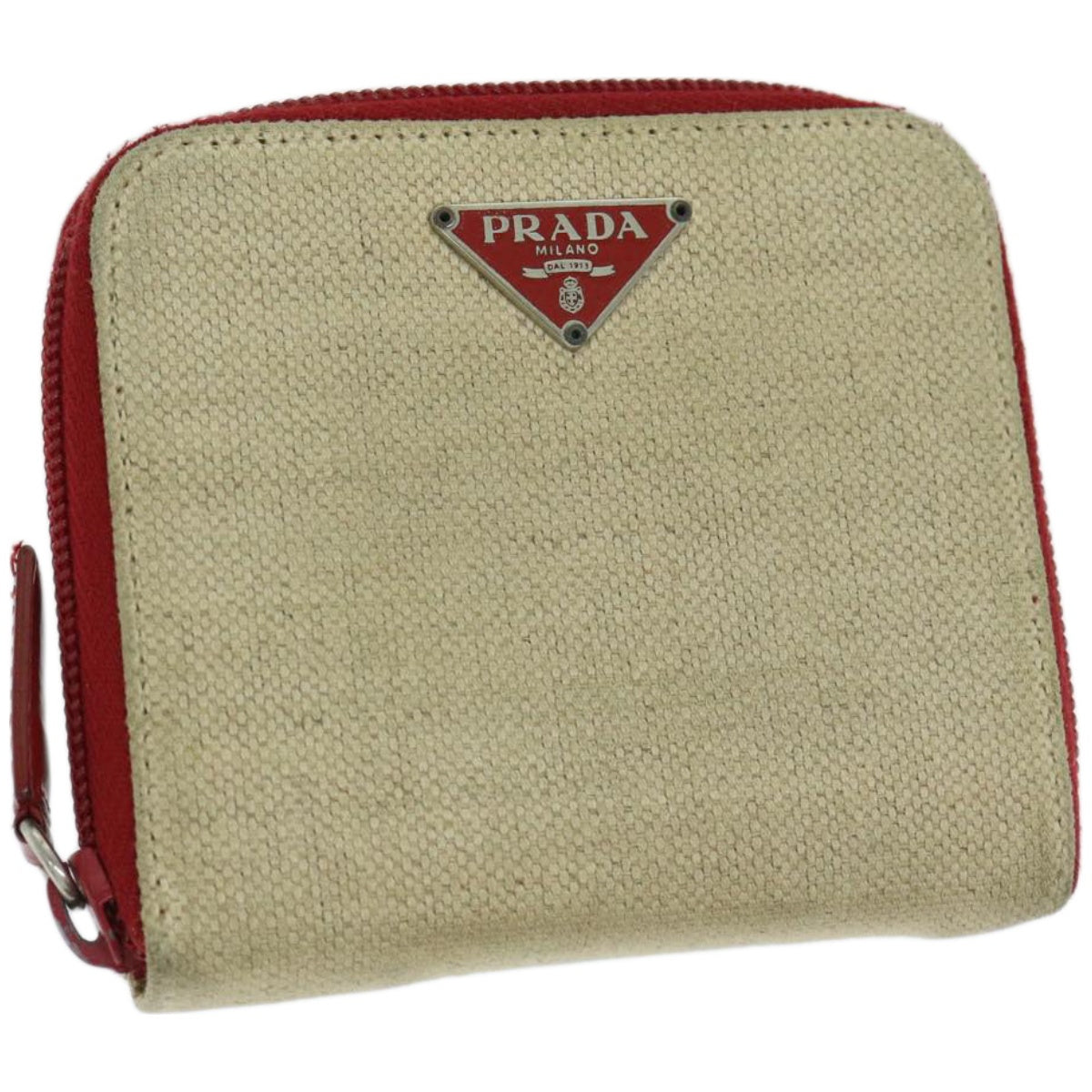 PRADA Wallet Canvas Beige Red Auth 67550